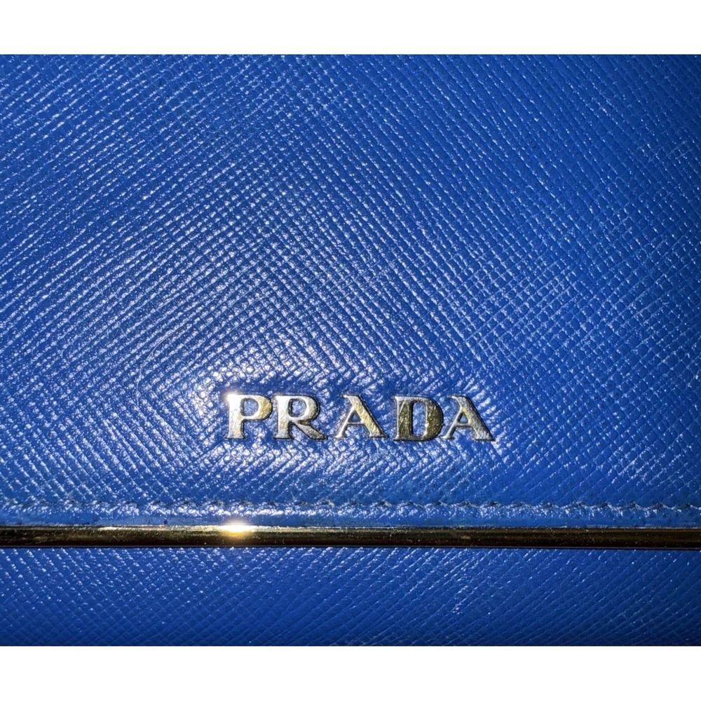 PRADA Saffiano Long Wallet Bifold Blue Gold Hardware Leather Womens Authentic - Picture 2 of 8